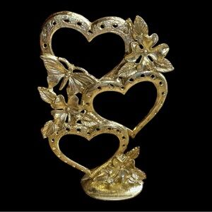 Vintage Torino Gold-Tone Metal Butterfly and Heart Pierced Earring Holder